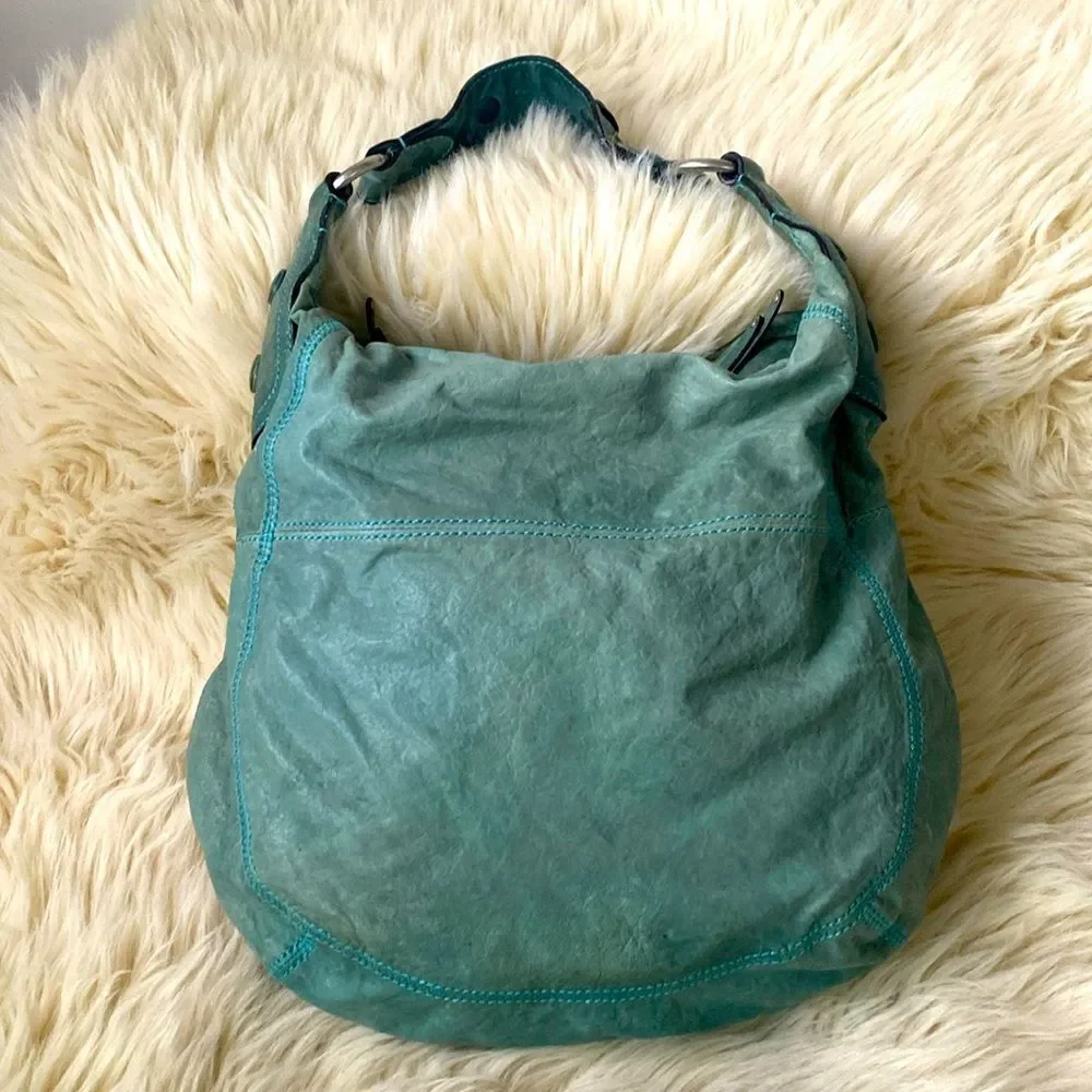 Rare Vintage Juicy Coutcher Teal Large leather Bag Boho Slouchy Distressed